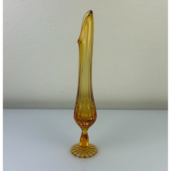 Fenton Colonial Vintage Amber Glass Art Swung Vase Thumbprint Base 12" Boho - Picture 10 of 15